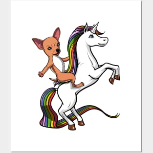 Chihuahua Dog Riding Unicorn Posters and Art